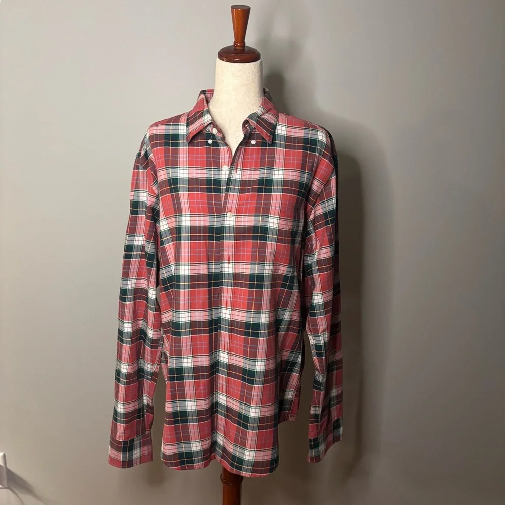 J.Crew Men's Red&Green All Cotton Oxford Shirt size L